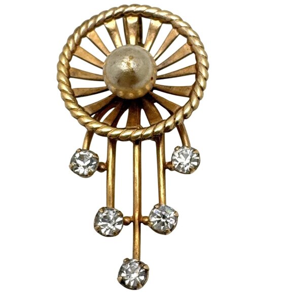 Van Dell Vintage 12K Gold-Filled Pendant Rhinestone Accents & Radiant Design - Picture 1 of 7